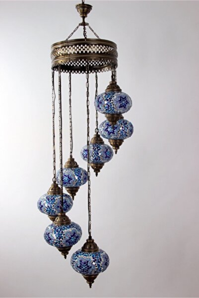 mosaicturk Otantik Mozaik 7'li Avize Seti (mavi)