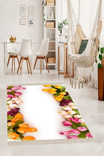 on the clouds Lale Çiçek Desenli Beyaz Dijital Baskı Yıkanabilir Etnik Salon ...