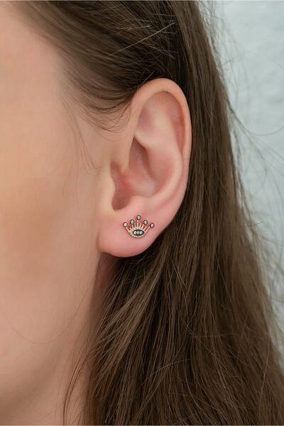 Nereze 925 Ayar Minik Kral Tacı Küpe Kadın Gümüş Küpe