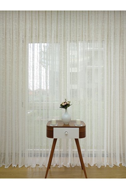 Esse Home Екрю бавовняна тканина з особливим плетінням, тюлеві штори 600x260, звичайна складка 1/2,5