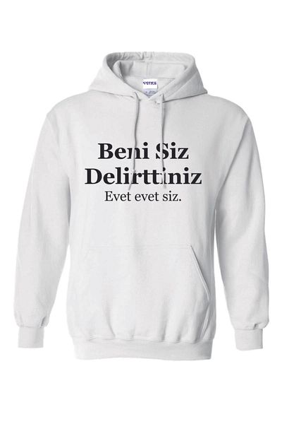venüsdijital Pulover cu glugă albă imprimată You Made Me Crazy de damă