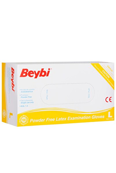 Beybi قفازات فحص لاتكس بيضاء خالية من البودرة، 100 عبوة كبيرة