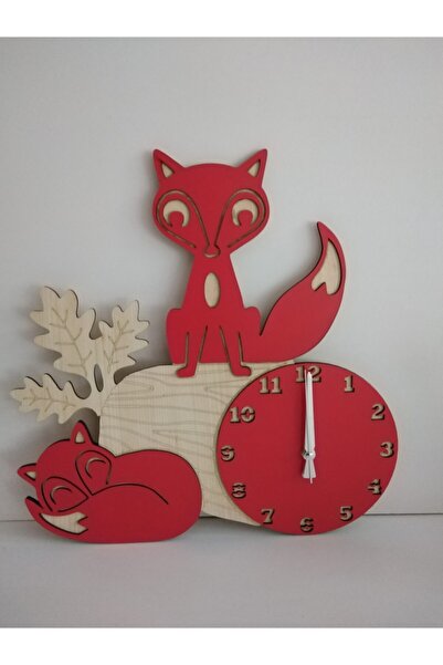 Ahşap Aksesuar Tilki Tasarımlı Dekoratif Ahşap Duvar Saati