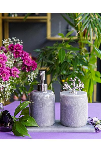 mar&more 3 Piece Gray Marble Bathroom Set