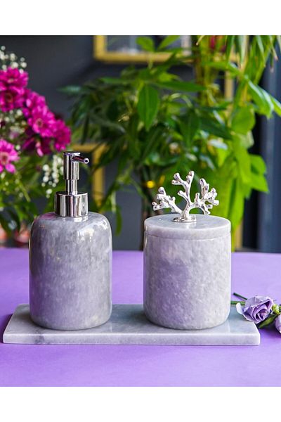 mar&more 3 Piece Gray Marble Bathroom Set