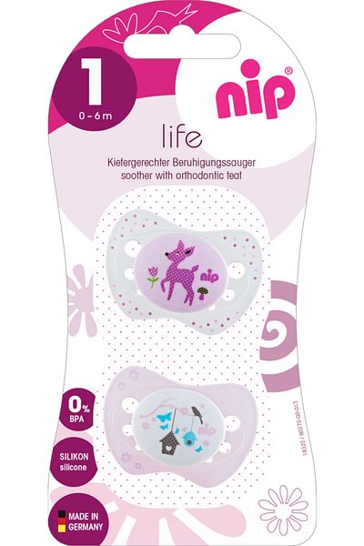 Nip White Life Silicone Pacifier 0-6 Months Bird's Nest & Gazelle