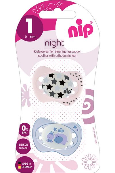 Nip 16-32 Months Hippopotamus and Star Patterned Girl's Night Silicone Pacifier