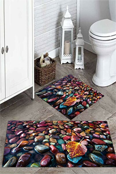 MEKTA HOME 3 Boyutlu Renkli Taşlı 2'li Banyo Paspas Takımı Mktpp-2017 60x100/...