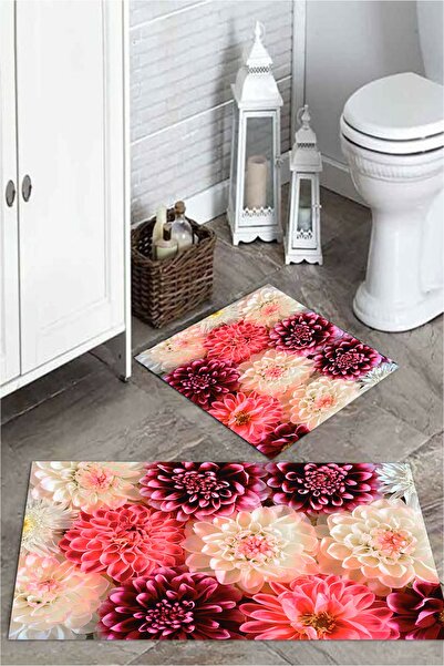 MEKTA HOME 3 Boyutlu Çiçekli 2'li Banyo Paspas Takımı 60x100/50x60 cm Mktpp 2036