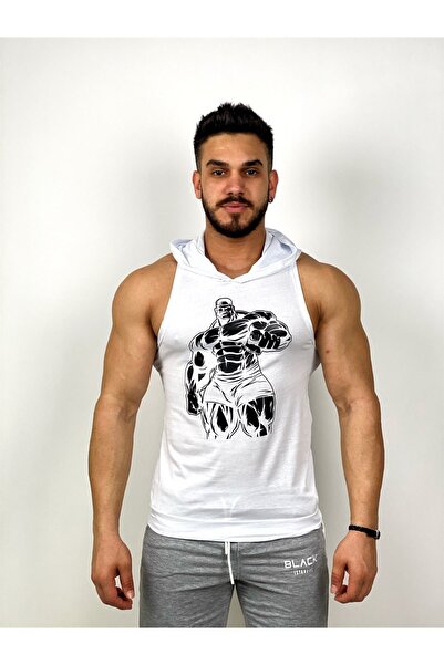 BLACK Чоловічий білий худі з капюшоном для фітнесу