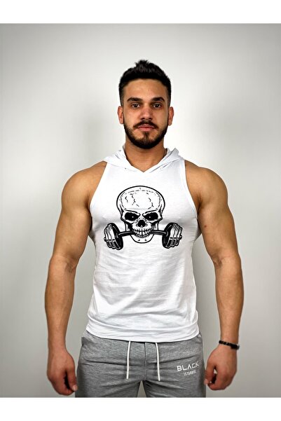 BLACK Чоловічий білий фітнес-комінг з капюшоном