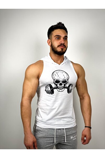 BLACK Чоловічий білий фітнес-комінг з капюшоном