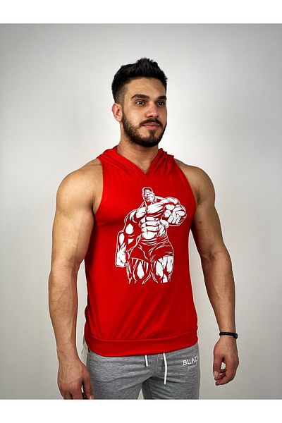 BLACK Tricou de fitness pentru bărbați, Red Hulk, cu glugă