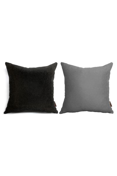 Alacastore Balcon de grădină cu textura moale în aer liber 43x43 2 bucăți husă de pernă combinată negru gri