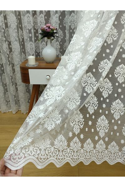 Esse Home High Quality Ecru Damaks Knitted Tulle Curtain - Sparse Pleat, 1/2 300X260