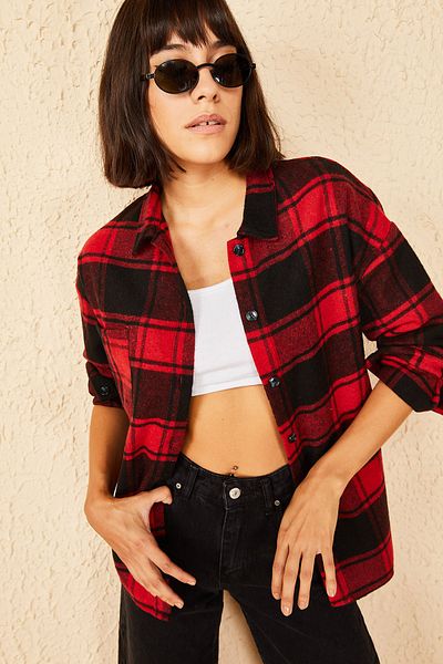 Bianco Lucci Дамска риза Lumberjack с щамповани червени джобове