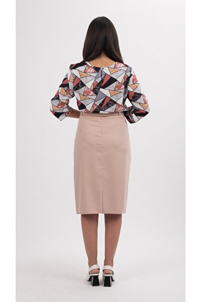 SORALLİNE Women's Pencil Skirt 70 Cm Length Lined, Office Skirt, 747 Powder