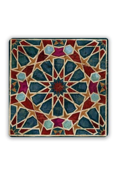 Oscar Stone Decor Doğaltaş Baskılı Bardak Altlığı Etnik Desen 10 Cm X 10 Cm -...