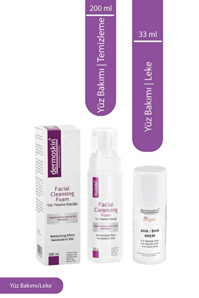 Dermoskin Yüz Temizleme Köpüğü 200 Ml + Be Bright Aha Bha Krem 33 Ml 2'li Ava...