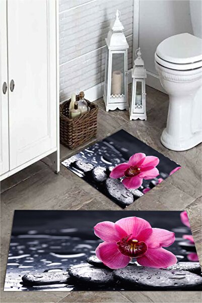 MEKTA HOME طقم سجادة حمام مكونة من قطعتين باللون البنفسجي والحجري ثلاثي الأبعاد