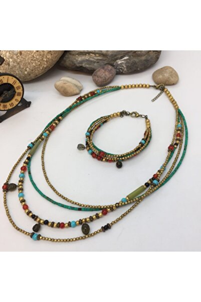 Porsuk Alternatif مجموعة أساور قلادة بوهيمية أصلية مصنوعة يدويًا