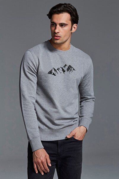 QIVI Silhouette Mountains Printed Gray Men's Knitted Sweatshirt Long Sleeve