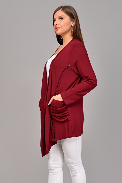 TUSSE Women's Burgundy Leather Ribbed Cardigan