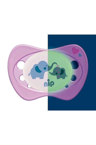 Nip Night Silicone Nocturnal Pacifier for 0-6 Months Hippo and Elephant Girl