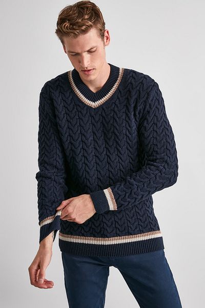 Trendyol Collection Sötétkék V-nyakú haj kötött kötött pulóver - TMNAW21KZ0403