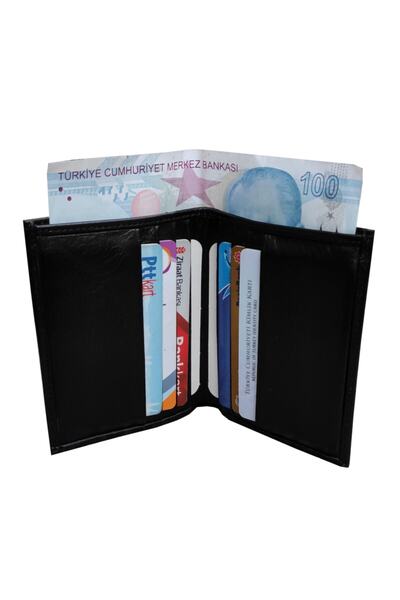 Kemer Dünyası محفظة عمودية بتصميم نحيف من الجلد الطبيعي باللون الأسود للرجال
