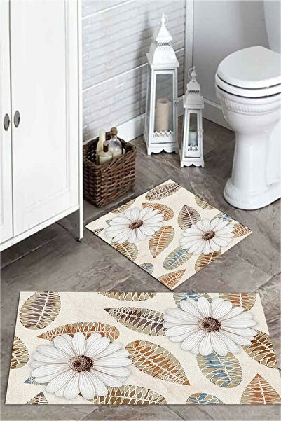 MEKTA HOME Bej 3 Boyutlu Papatya Desenli 2'li Banyo Paspas Takımı Mktpp-2014 60x100 50x60