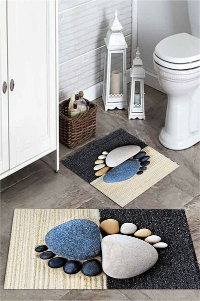 MEKTA HOME Beige 3D Colorful Feet 2-Piece Bath Mat Set Mktpp-2024 60x100/50x60