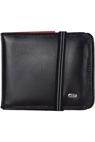 ARI Black Genuine Leather - Horizontal Elastic Simple Card Holder 0015