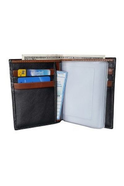 Zenga Men's Black Tan Car License Case and Wallet in One 708-52