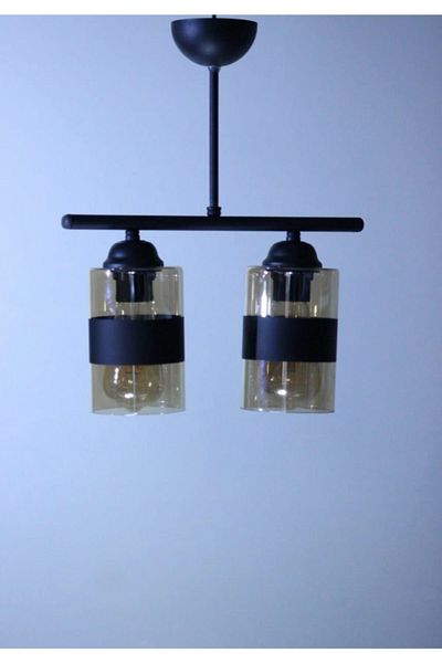 Uçar Chandelier Modern 2-Piece Black Strip Glass