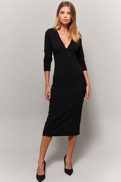 Cool & Sexy Women's Black V-neck Collar Dress Yİ1940