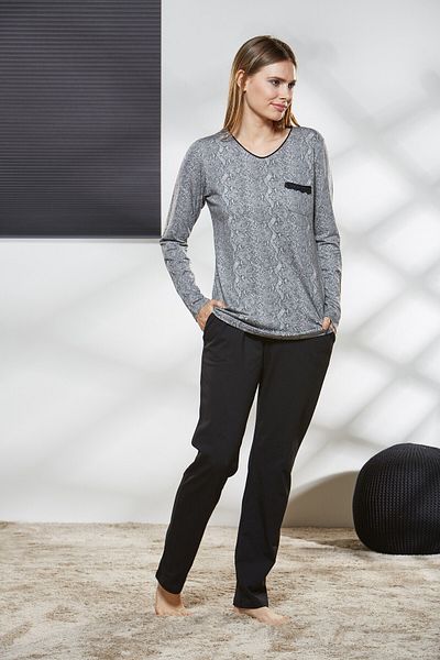 PJS Gray V-neck Women's Pajama Set