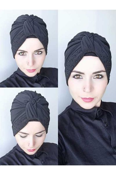 BAV Butik Ayvitrin Women's Black Hijab Pearl Knot Bonnet