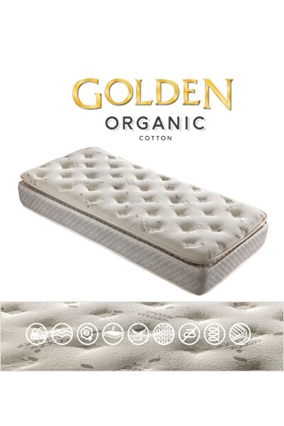 POOLY Golden 80x130 Ortopedik Yaylı Yatak Kuş Tüyü Pedli 80*130 Organic Cotton Bebek Yatağı
