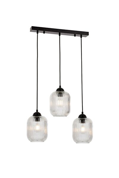 Tavcam Pera 3lü Şeffaf Camlı Modern Sarkıt Avize