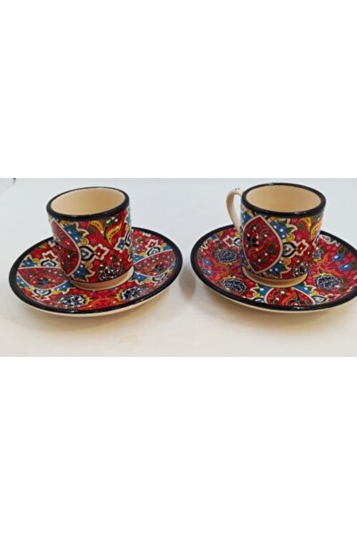 Dost Art Hediyelik 2 Kişilik El Yapımı Fırça Boyama Çini Lale Desen Kahve Fin...