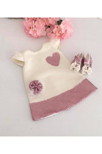 Dizaynbyasena Kız Bebek Ekru Pembe Elbise