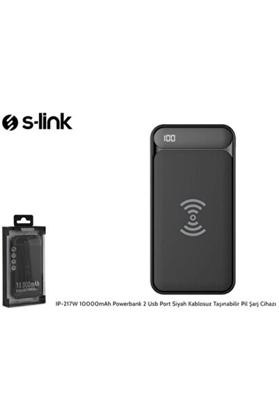 S-LINK Ip-217w 10000mah Powerbank 2 Usb Port Siyah Kablosuz Taşınabilir Pil Şarj Cihazı