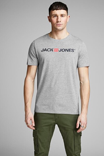 Jack & Jones 12137126 Jjecorp Logo Tee Ss Crew Neck Noos Erkek T-shirt Light Grey Melange/slım Fıt