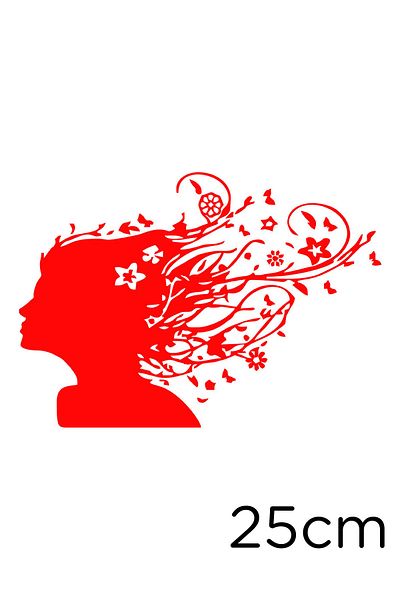 MIGNATIS Butterfly And Flowers Inside Red Woman's Hair Sticker 25cm -
