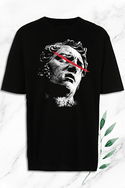 perseusshopping تي شيرت أسود كبير الحجم مطبوع عليه ميثولوجيا تريند سكلبتشر للجنسين