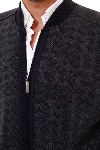 K KARBEY Ανδρικό πλεκτό παλτό από ατσάλι με επένδυση σε μπλε ναυτικό χρώμα