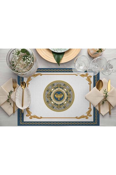 Adawall Blue Baroque Pattern Fabric American Service Set of 4 35x50cm Linen, NationalWashing and Fading Certificate