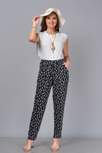 TUSSE Plus Size Viscose Carrot Trousers - Boomerang Pattern