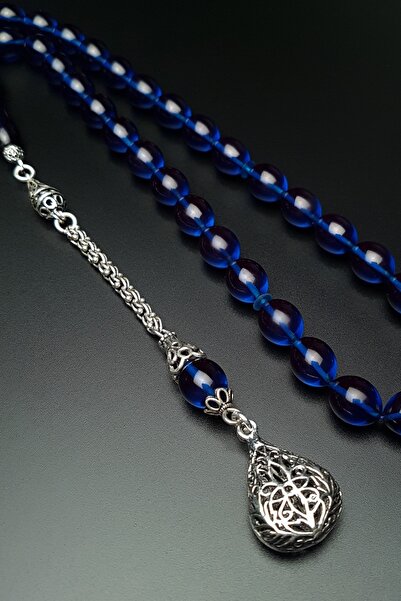 OTTOTESBİH Rozariu din argint 925 cu ciucuri, 8x12 mm, albastru parlamentar, chihlimbar foc